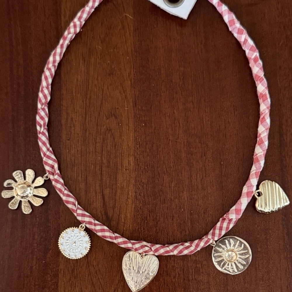 Anthropologie Pink and Gold Charm Necklace